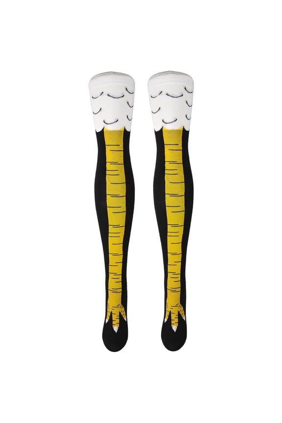 25.6in Black, Yellow, White Chicken Feet Novelty Gag Gift Socks, One Size Fits Most