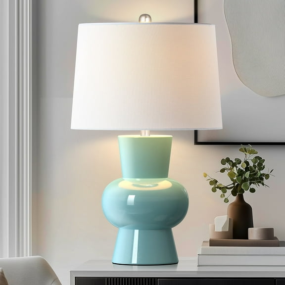 25.6in Blue Ceramic Table Lamp, 1 Pack Large Vase Bedside Lamp