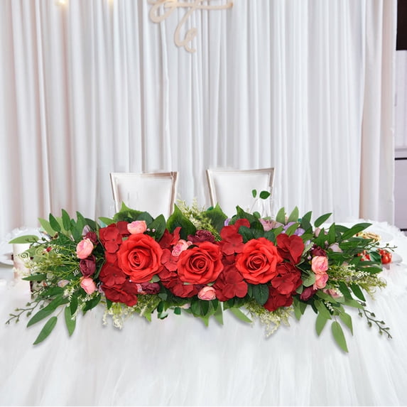 25.6inch Artificial Flower Swag,Rose Peony Hydrangea Swag,Red Floral Arch Garland,Realistic Non Fading Reusable,Front Door Decor Wedding Decor Wall Decor Fireplace Decor Chair Decor Home Decor