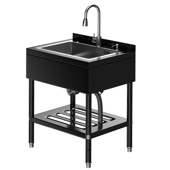25.7" W x 20.7" D x 39.5" H Heavy-Duty Freestanding Utility Sink – Stainless Steel Commercial Basin with Pull-Out Faucet