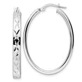 thumbnail image 1 of 25.75mm 925 Sterling Silver Rhodium Plated Polished Diamond cut Oval Hoop Earrings Measures 36.3x25.75mm Wide 3.9mm Thic, 1 of 7