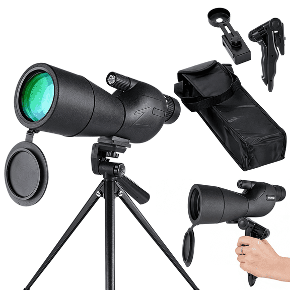 25-75x60 Generic Spotting Scope with Tripod, Phone Adapter & Handheld Grip, HD BAK4 Prism FMC Lens Waterproof Bird Watching Telescope for Hunting Wildlife