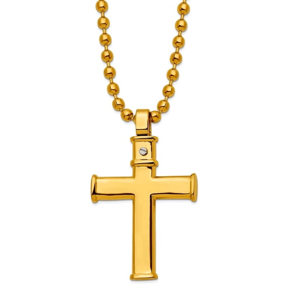 25.7mm Stainless Steel Polished Yellow Ip Plated Religious Faith Cross Pendant a Ball Chain Necklace 22 Inch Chain Neckl