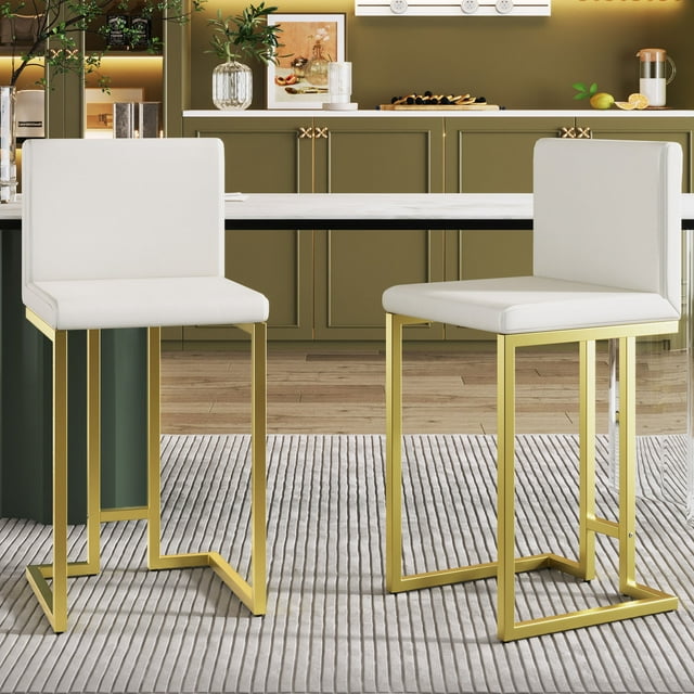 25.8" Counter Height Bar Stools Set of 2, MidCentury Modern Gold Counter Height Bar Stools with