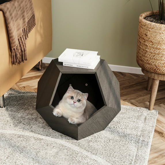 25.98" Cat House as Side Table, Cat Home Nightstand, Modern Pet Furniture Cat Kennel, Burmese Sapwood