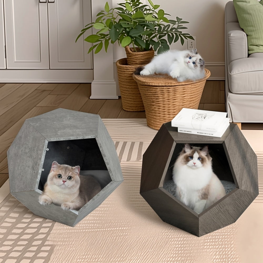 Cement Grey MDF Cat Litter Side Table with Cat Hole
