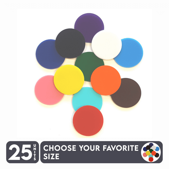25 Acrylic Circle Blanks With Hole ( MIXED SOLID COLORS ) ( Select size ) 1/8" Thick - laser cut With Polished Edges Plexiglass– (Size 1") Made in USA