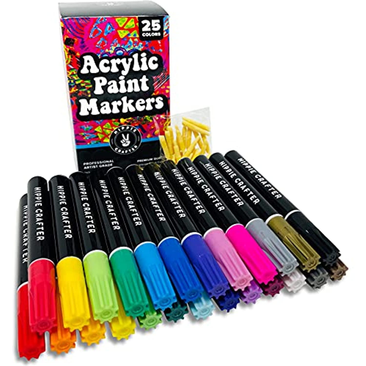 Arrtx Acrylic Paint Pens, 10 Pack Extra Brush Tip White Paint  Markers Metallic for Rock Fabric Wood Glass Canvas Ceramic, 4 White 4 Black  1 Gold & 1 Silver, Water Based