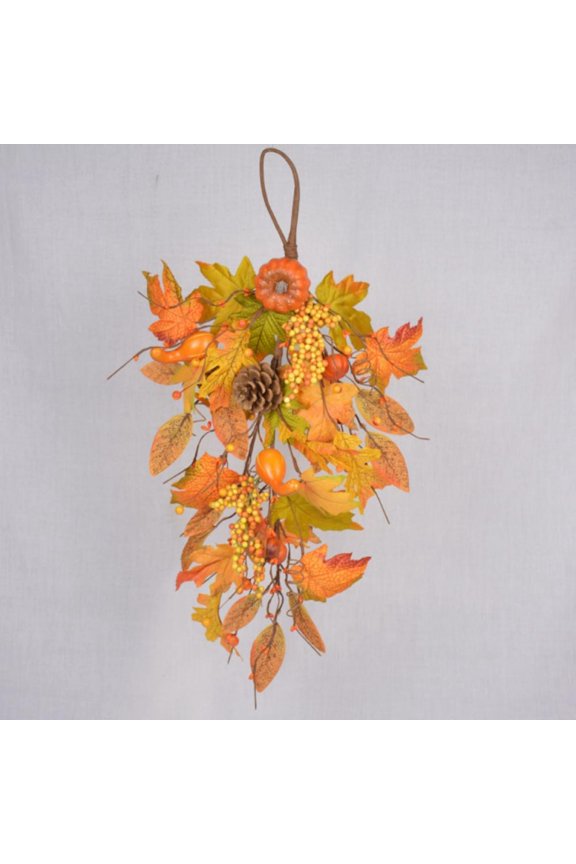 25" Artificial Fall Maple Swag, Thanksgiving Pendant Simulation Pumpkin Maple Leaf Pine Cone Ornaments Harvest Day