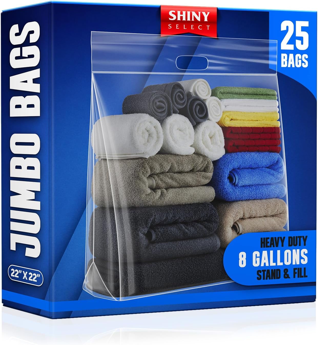 [ 25 BAGS ] JUMBO SIZE Travel Bags - With HANDLES - Heavy Duty Materials - DOUBLE ZIPPER TOP - 8 Gallon Bag Size 22" x 22" - Summer Travel, Picnics, Beach, Pool, Vacation, 25 Lb Turkey Brining Bags
