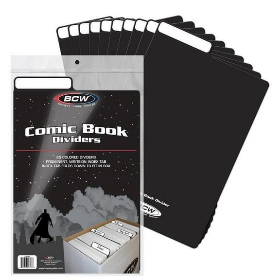 (25) BCW COMIC BOOK DIVIDERS - WRITE-ON FOLDABLE TAB - BLACK PLASTIC 1-CD-BLK