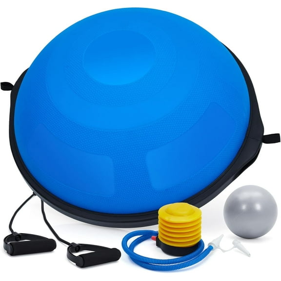 25"Balance Ball Trainer,1600 lbs Half Yoga Exercise Ball with Resistance Bands and Foot Pump for Stability Training, Strength Exercise Fitness, Home Gym Workout Equipment