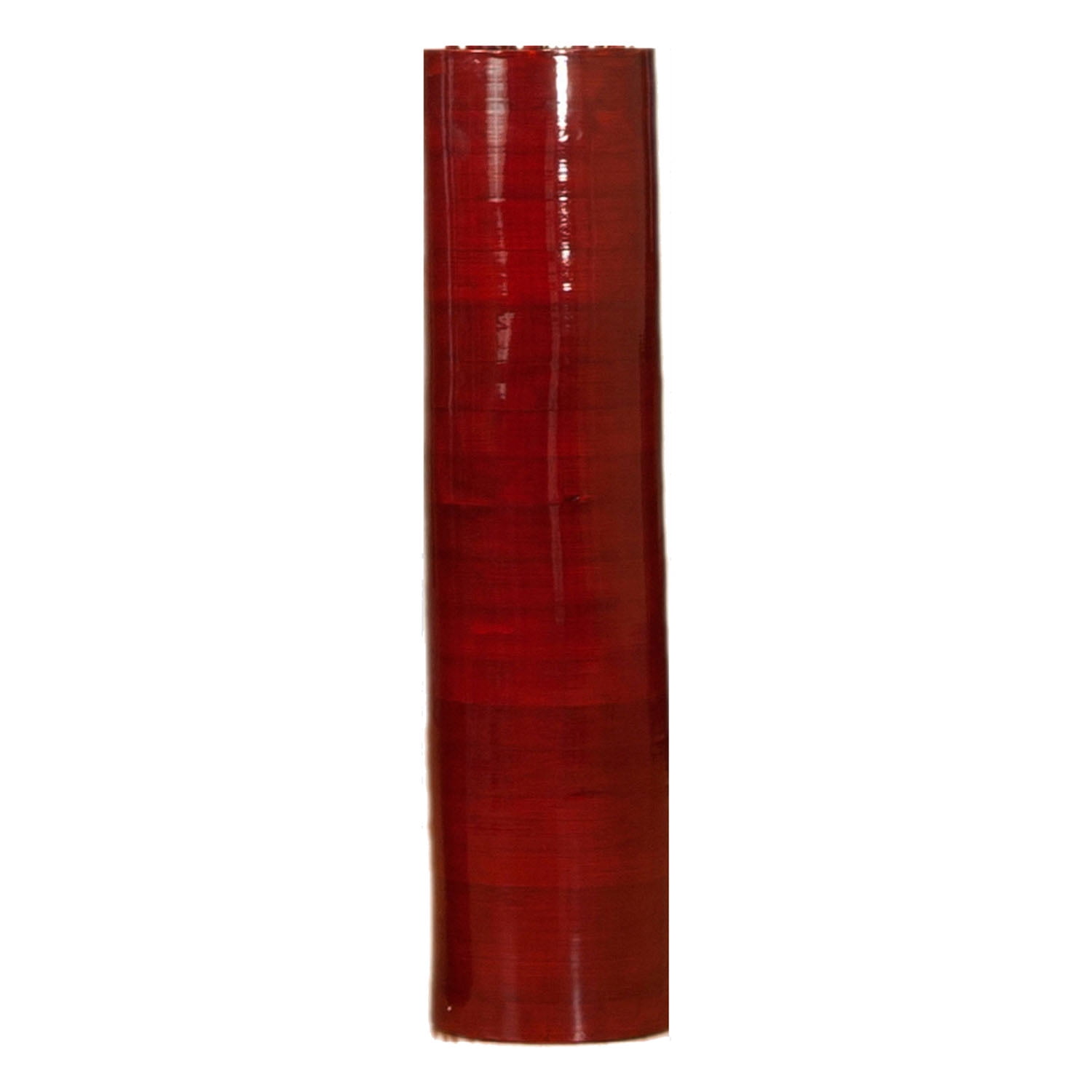 25" Mahogany Red Lacquered Bamboo Cylinder Floor Vase
