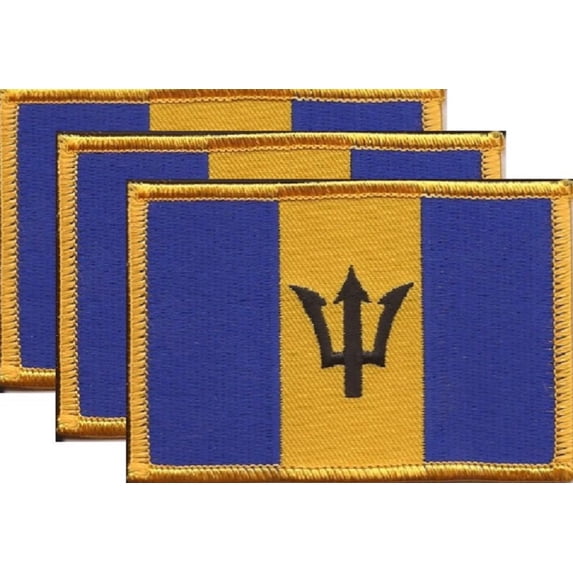 25 Barbados Flag Patches, Embroidered Iron On or Sew On, Measures 3.50" x 2.25"