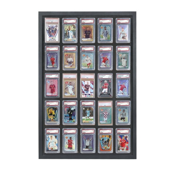25 Baseball Card Display Case - Graded Sports Card Display Frame - Holds Sport Cards for Football Basketball Trading Card Large Black