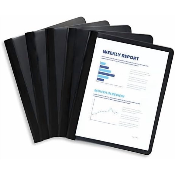 25 Black Plastic Report Covers with Prongs, Black 3 Prong Clear Front Report Cover for Presentation, Document, and School Use, 0.42mm PP Plastic, Bulk 25 Pack$$