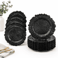 Red Plastic Riibbed Texture 25 Black Reusable Plastic Plates, 12.99 Inch Round with Textured Rim ...