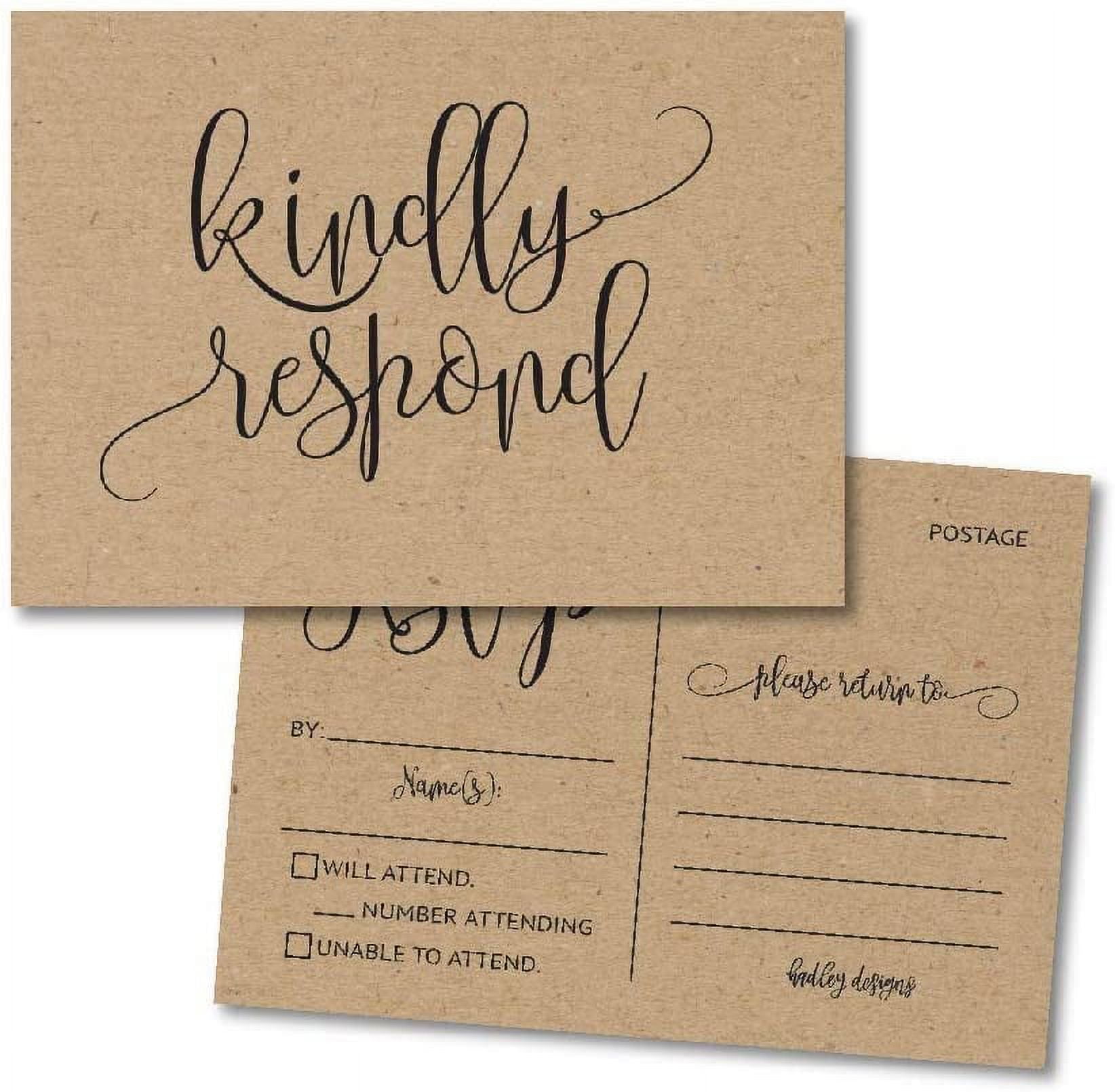 25 Blank Rustic RSVP Cards Premium Cardstock Response Postcards for