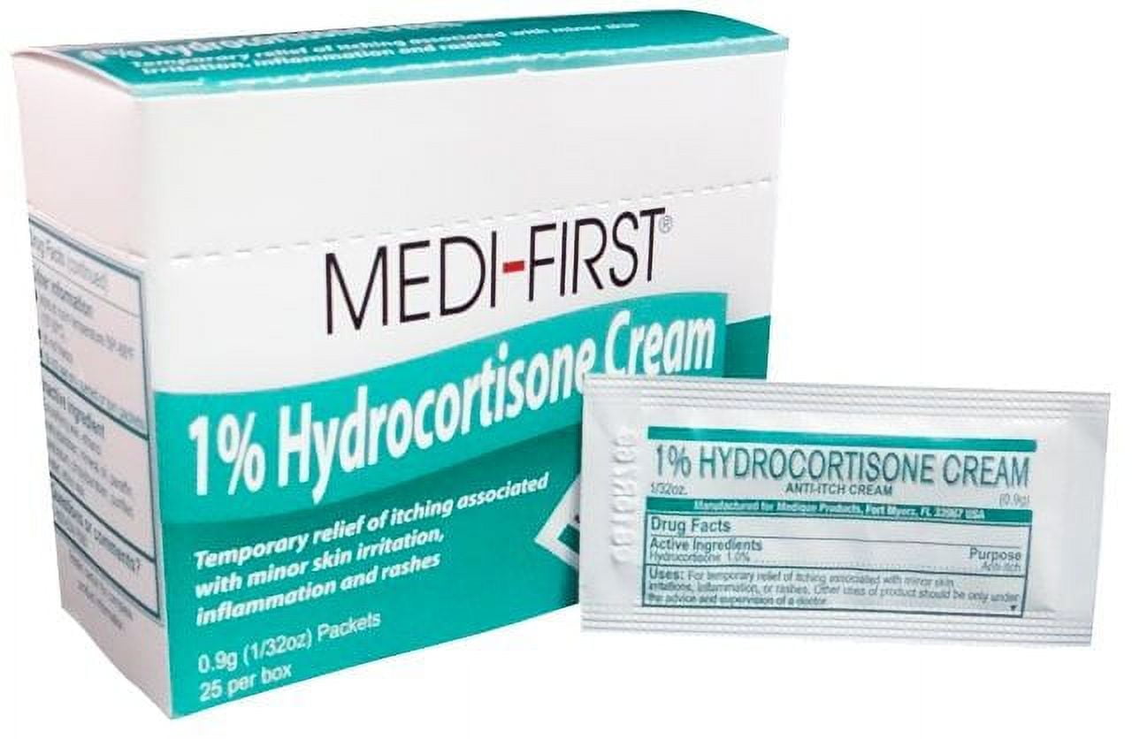 MEDI FIRST 25/Box 1% Hydrocortisone Itch Relief Cream - 1/32 Oz - 1 Box - Medi-First - MS-60725