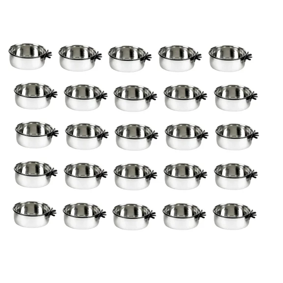 25 Bulk Food and Water Bolt On Stainless Steel Coop Cups Animal Cages Kennels (8 Ounces)