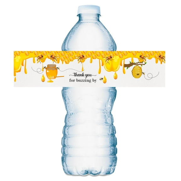 25 Bumble Bee Water Bottle Labels, Bee & Honey Waterproof Water Bottle Wrappers, Stickers for Themed Birthday Party Decorations, Made in USA