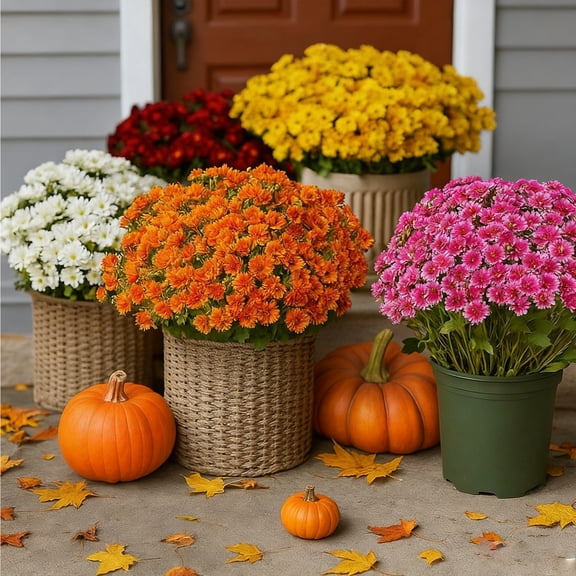 25 Bundles Artificial Mums - Artificial Outdoor Sunset Flowers, UV Resistant, Waterproof, Windproof, Look Real for Front Door Porch Patio Yard Balcony (25 Bundles of Mixed)