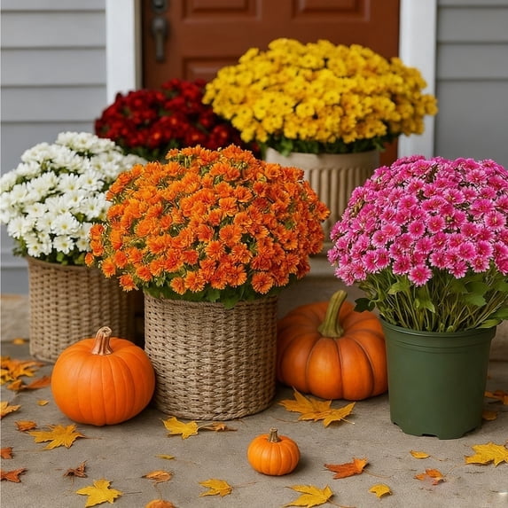 White Roses Sunset 25 Bundles Artificial Sunset Mums, Artificial Outdoor Sunset Mums ...