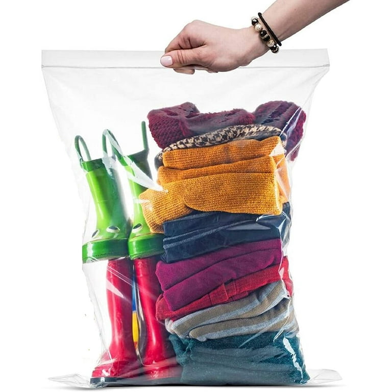 15 Count - Large Plastic Bags With Zipper Top, 10 Gallon Size 24 x 24,  Extra Large Storage Bags, For Clothes, Travel, Moving, BPA-Free, Heavy Duty