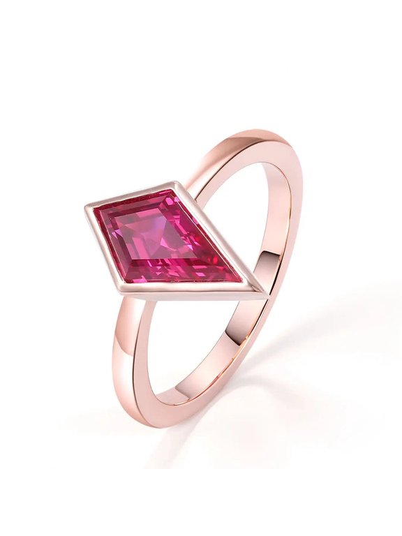 25 CT Kite-Cut Lab-Created Ruby Bezel-Setting Solitaire Engagement Ring in 925 Sterling Silver – Elegant Wedding Party Gift for Her