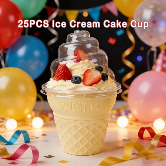 Of 25 Cake Boxes with Lids, Ice Cream Cones, Paper Cupcake Holders, Strawberry Cream Treats, And Mousse Cups, Plastic Containers for Single Use, Ideal for Baking Needs And Festive Party Decorations