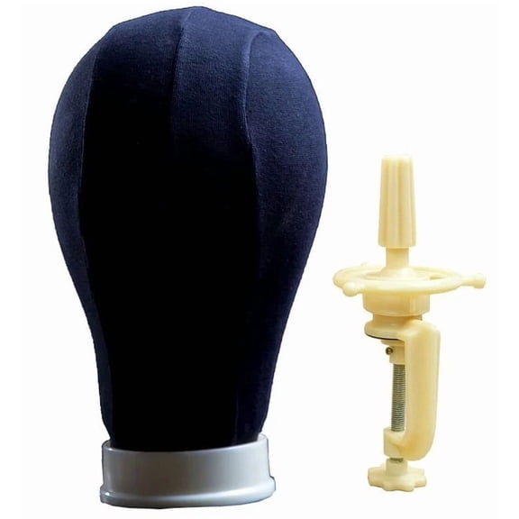 25" Canvas Wig Head Millinery & Lace Hats Mannequin Beige Black Cork Block with Clamp