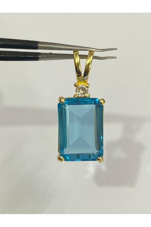 25 Carat Natural Emerald Cut Aquamarine Gold Plated Jewelry Sterling Silver Pendant Necklace Wedding Gift For Bride