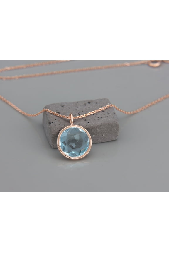 25 Carat Natural Round Cut Aquamarine Gold Plated Jewelry Sterling Silver Pendant Necklace For Women