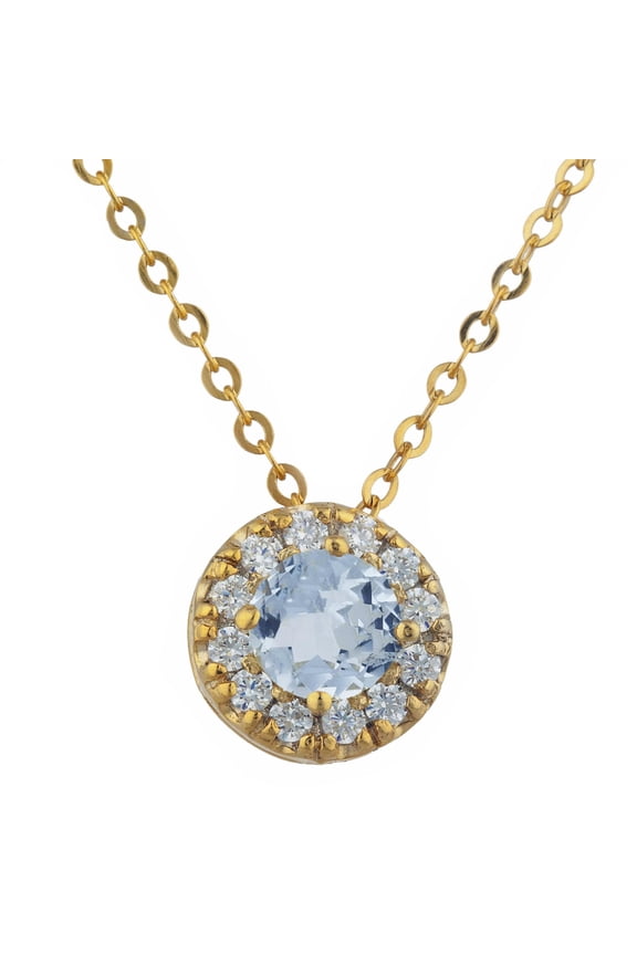 25 Carat Natural Round Cut Aquamarine Gold Plated Jewelry Sterling Silver Pendant Necklace Gift For Beloved