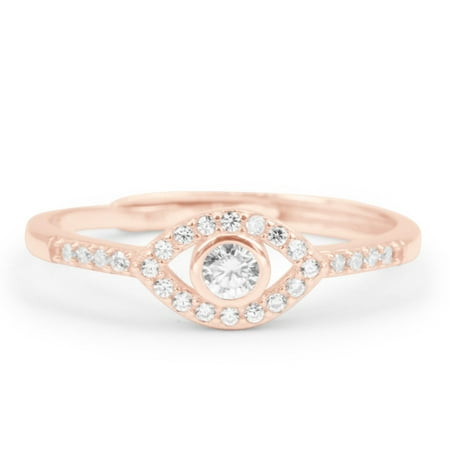 25 Carat Round Brilliant Real Diamond Evil Eye Promise Ring in 10k Rose Gold