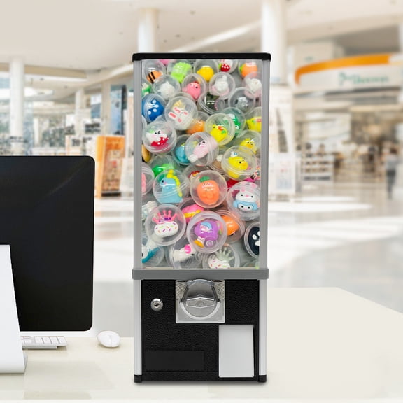 25 Cent Coin Operated Gumball Machine, 1000 Capsule Capacity Vending Dispenser with Lock for Business Black