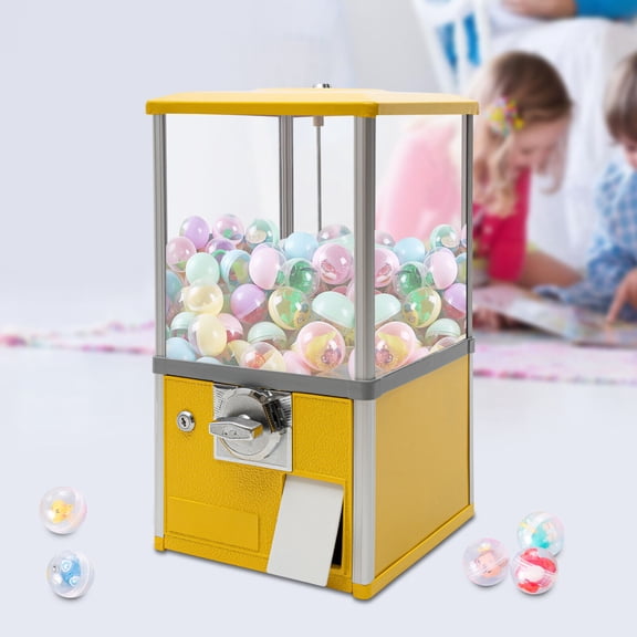 25 Cent Coins Vending Machine w/Key Classic Bubble Capsule Toys Candy Dispenser, Gumball Machine Big Vending Machine Bubble Gumball Dispenser Machine Yellow