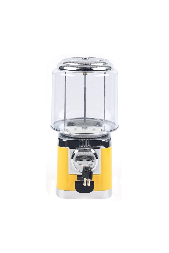25 Cents Coin Candy Machine, Commercial Automatic Candy Machine Operated Vending Machine PC Round Gumball Toy Vending Machine Dispenser for 600 Coins (Yellow)