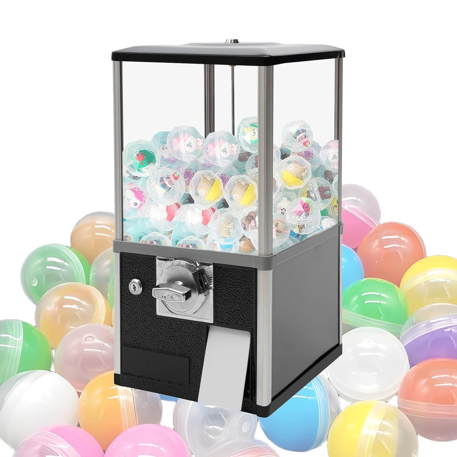 25 Cents Coin Operated Vending Machine, Toy Capsule Vending Machine, Commercial Gumball Machine, 200 Capacity for 1.8"-2" Gashapon, Twister Balls, Capsule Toys, Gumball, Bouncy Balls