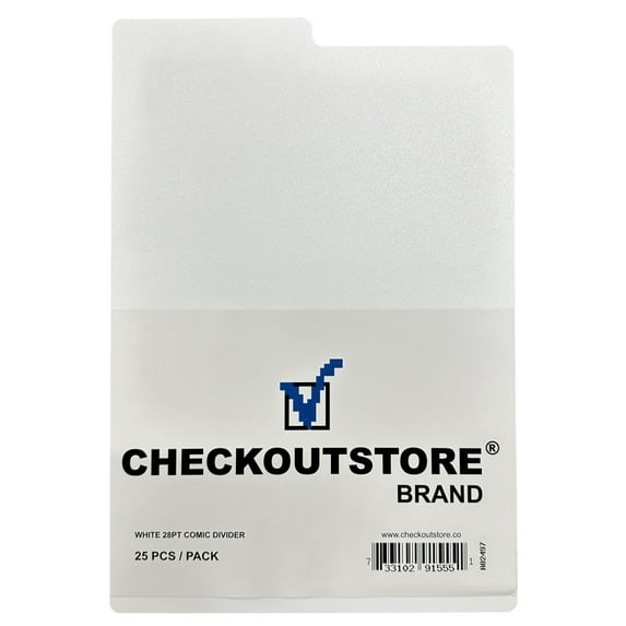 25 CheckOutStore White Plastic Comic Book Divider (7.25 x 10.75)