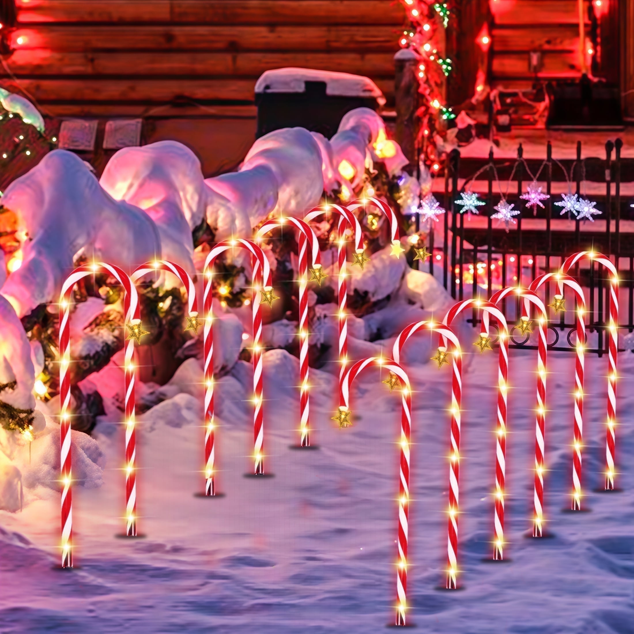 25’’ Christmas Candy Cane Lights,  72 LED Pathway Markers Lights for Christmas Outdoor Decorations, 12 Pack