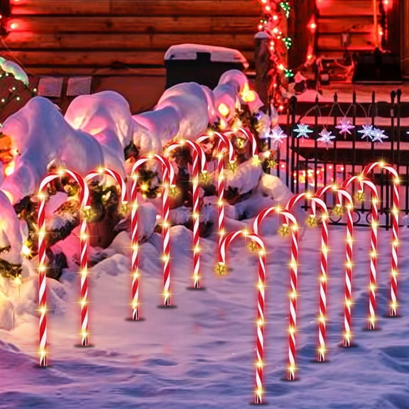 25 Christmas Candy Cane Lights,  72 LED Pathway Markers Lights for Christmas Outdoor Decorations, 12 Pack
