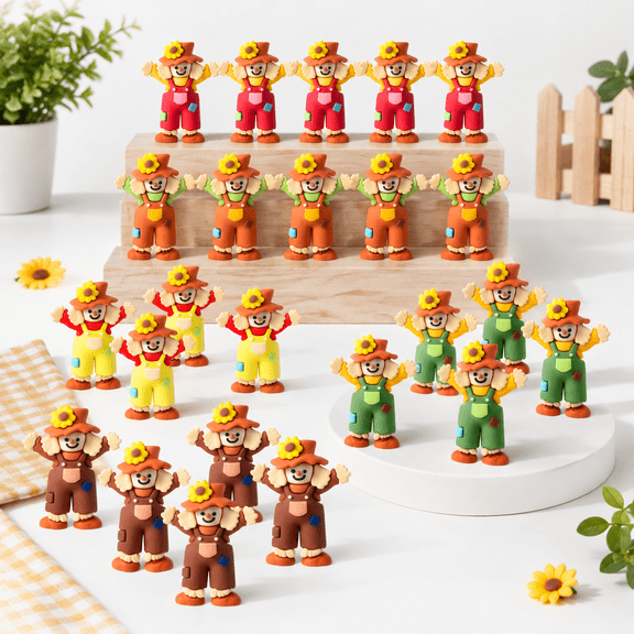 25 Classic Mini Scarecrow Figurines Thanksgiving Rubber Decor
