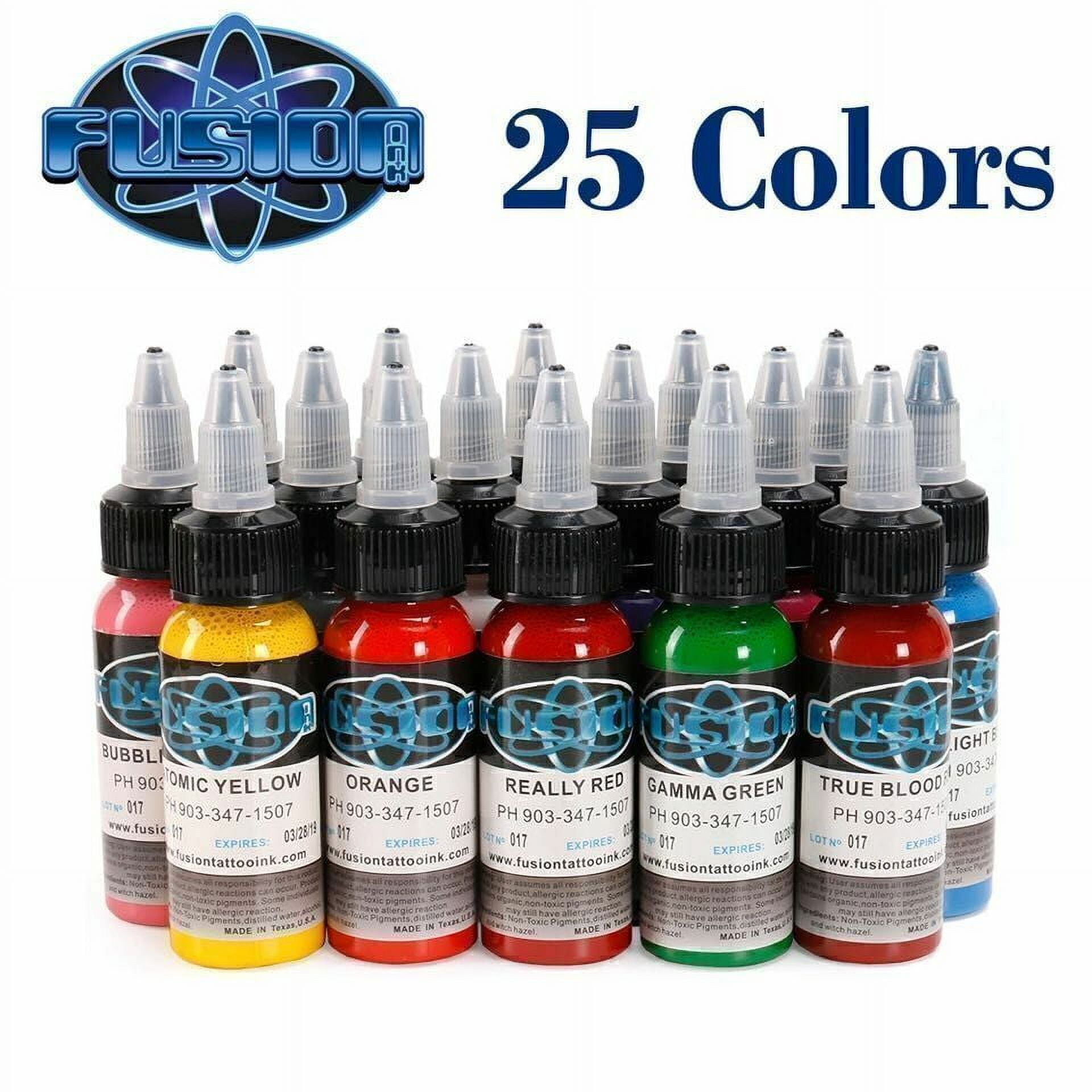25 Color Tattoo Ink Set 1oz 30ml Bottles Genuine Fusion Inks Permanent