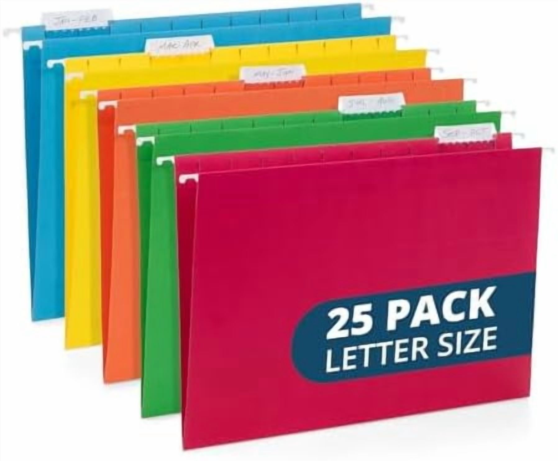 25 Colored Hanging File Folders Letter Size with Tabs, Colored File Folders Hanging, Assorted Colors, Reinforced for Office Filing and Organization