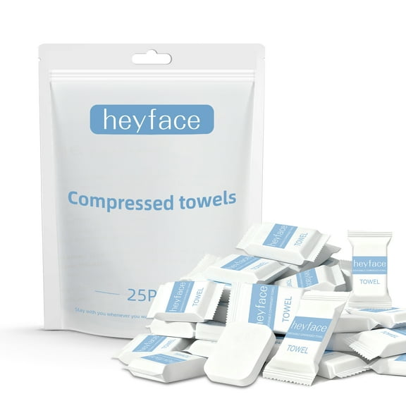 25 Disposable Portable Face Towels Compressed Coin Tissue, 11.02" x 11.8"