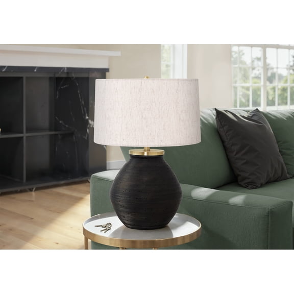 25" Contemporary Table Lamp, Black Concrete Base, Ivory/Cream Shade, Modern Decor