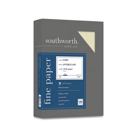 25% Cotton Business Paper 24 lb, 8.5 x 11, Ivory, 500 Sheets/Ream