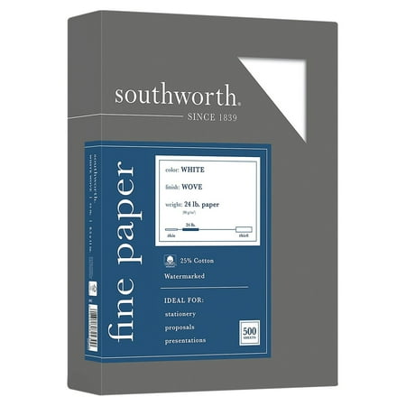 Southworth 24lb 25% Cotton Business Paper - For Laser, Inkjet Print - Letter - 8.50" X 11" - 24 Lb - Recycled - Wove - 500 / Box - White (404C)
