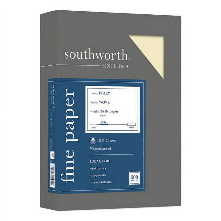 25% Cotton Business Paper, 95 Bright, 24 lb Bond Weight, 8.5 x 11, Ivory, 500 Sheets/Ream 25% Cotton Business Paper, 95 Bright, 24 lb Bond Weight, 8.5 x 11, Ivory, 500 Sheets/Ream